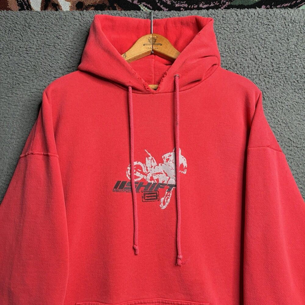 Vintage 90s Shift Motocross Biker Racing Hoodie Mens XL Distressed Faded Red